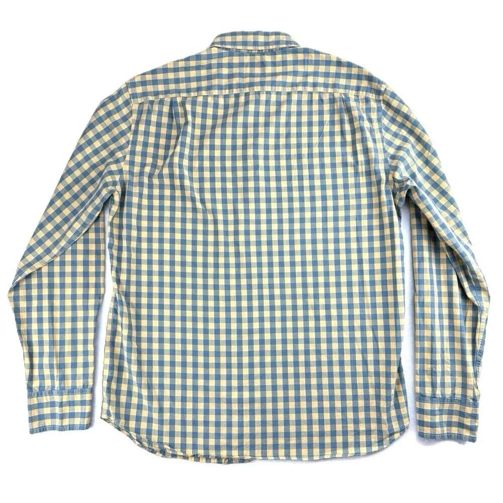 J. Crew Button Down Shirt Mens L Slim Fit Yellow Blue Check Plaid Long Sleeve
